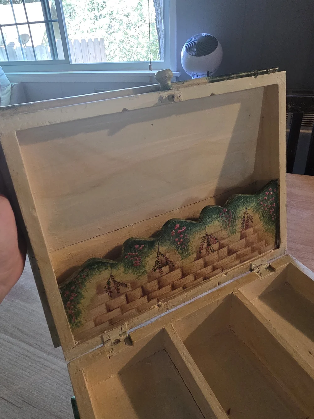 Vintage Hand-Painted Garden Motif Jewelry Box